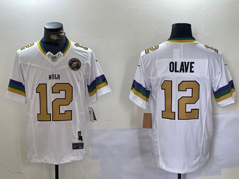 Men New Orleans Saints #12 Olave White Three generations 2024 Nike Vapor Limited NFL Jersey style 2